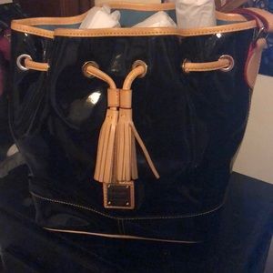 Dooney & Bourke black patent leather drawstring